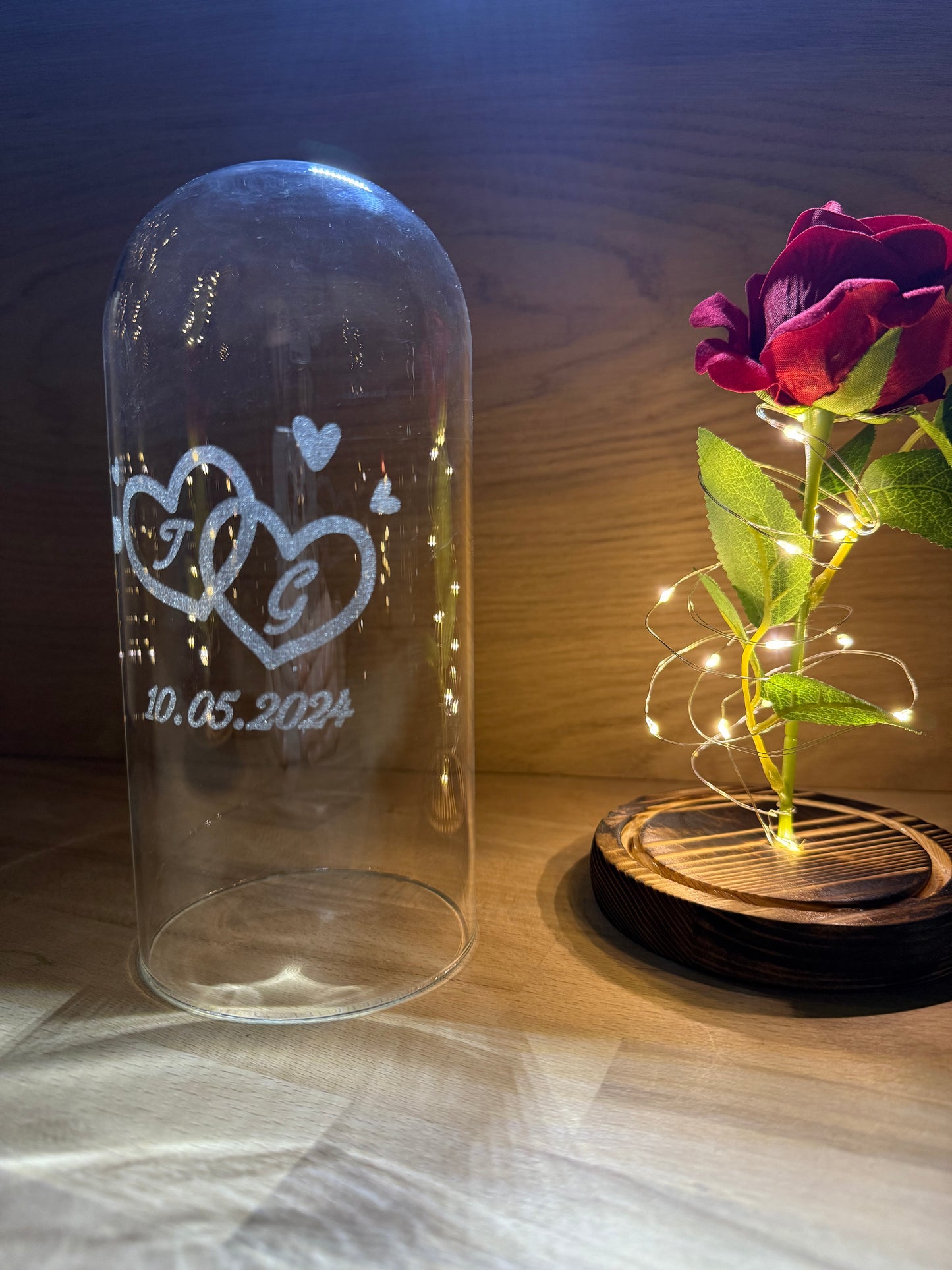 Rose im Glas personalisiert mit Initialen