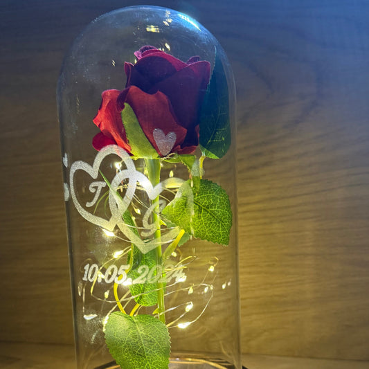 Rose im Glas personalisiert mit Initialen