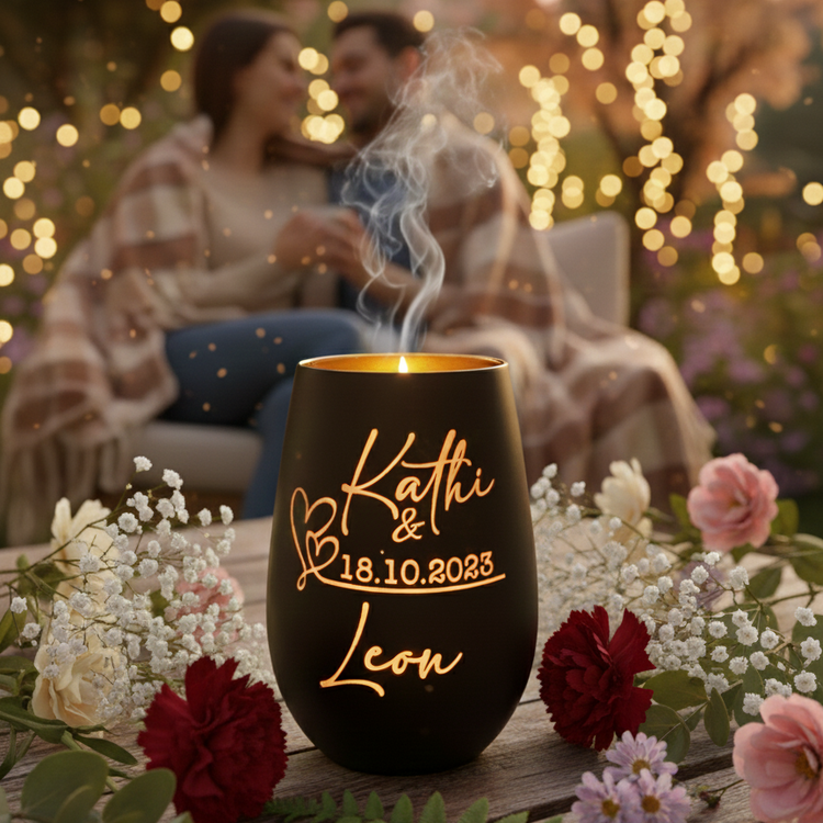 Graviertes Holztablett mit Gravur.