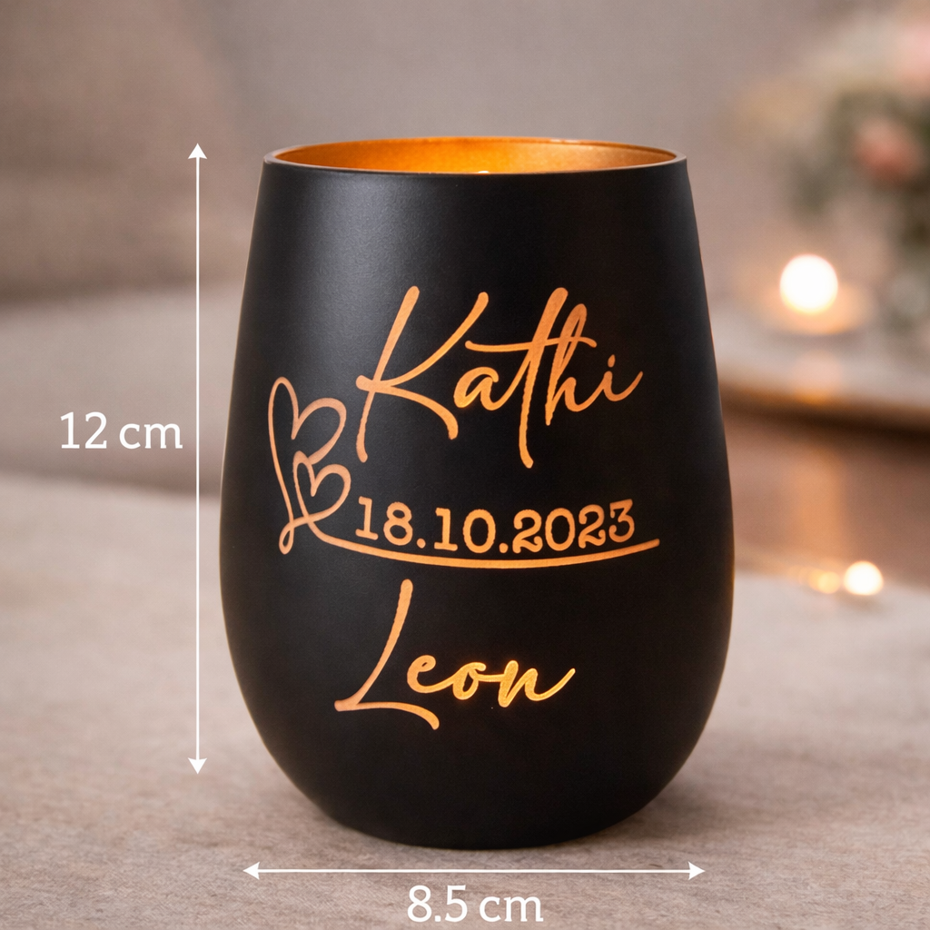 Valentinstag Geschenk personalisiert Windlicht mit Namen & Herz