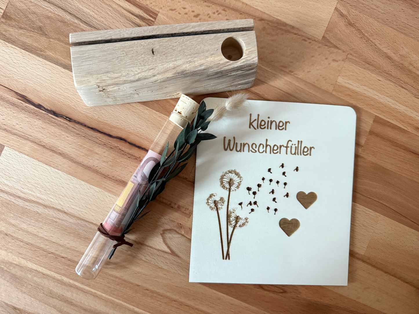 Money gift small wish fulfiller in a test tube