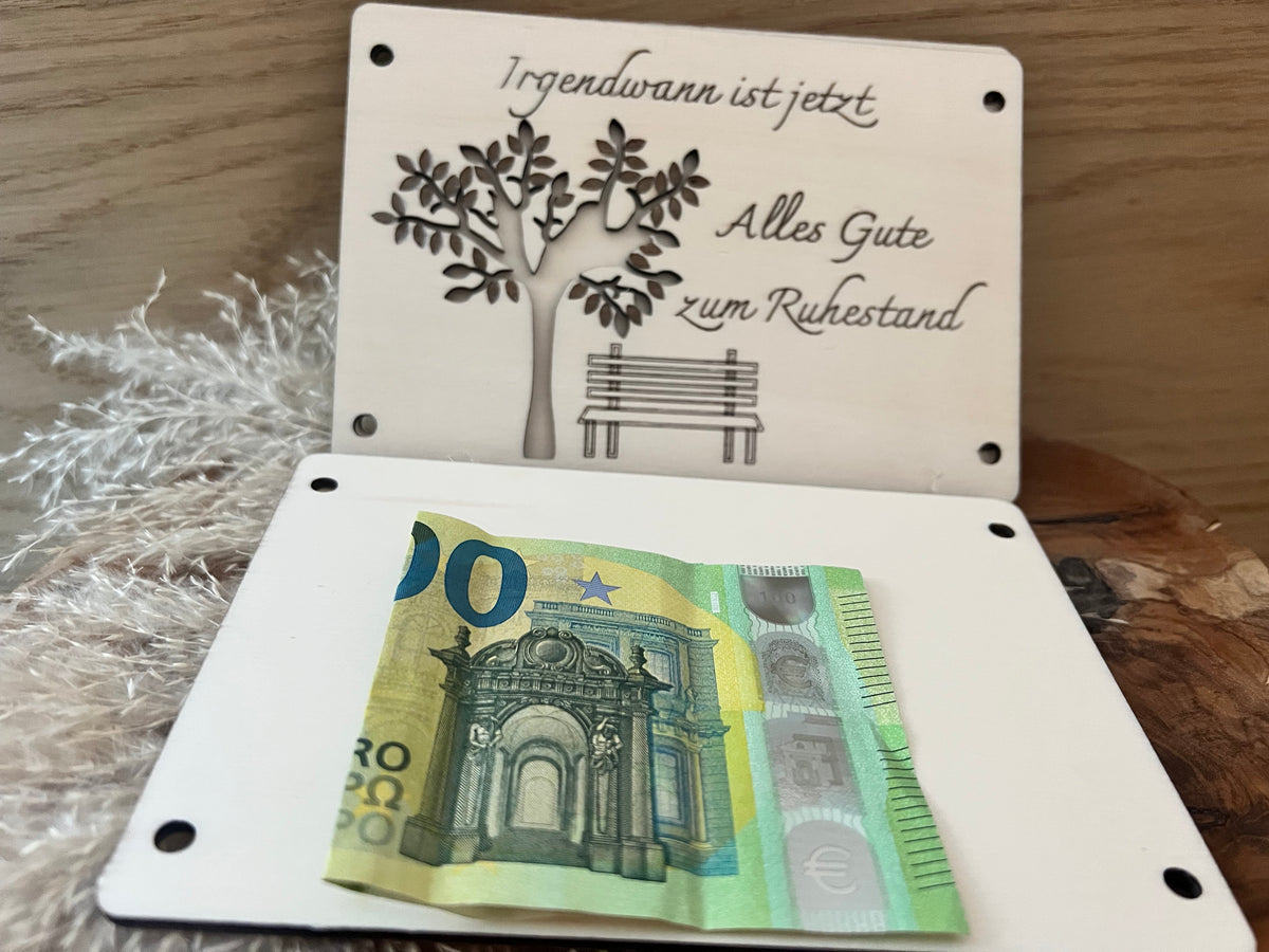 Geldgeschenk zum Ruhestand Holzkarte – TGkreativ