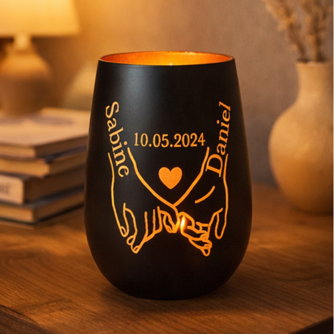 Romantisches Windlicht mit Gravur – personalisiertes Geschenk zum Valentinstag