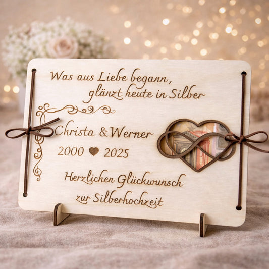 Personalisiertes Geldgeschenk zur Silberhochzeit aus Holz
