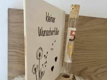 Money gift small wish fulfiller in a test tube