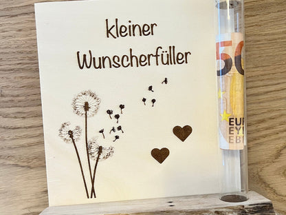Money gift small wish fulfiller in a test tube