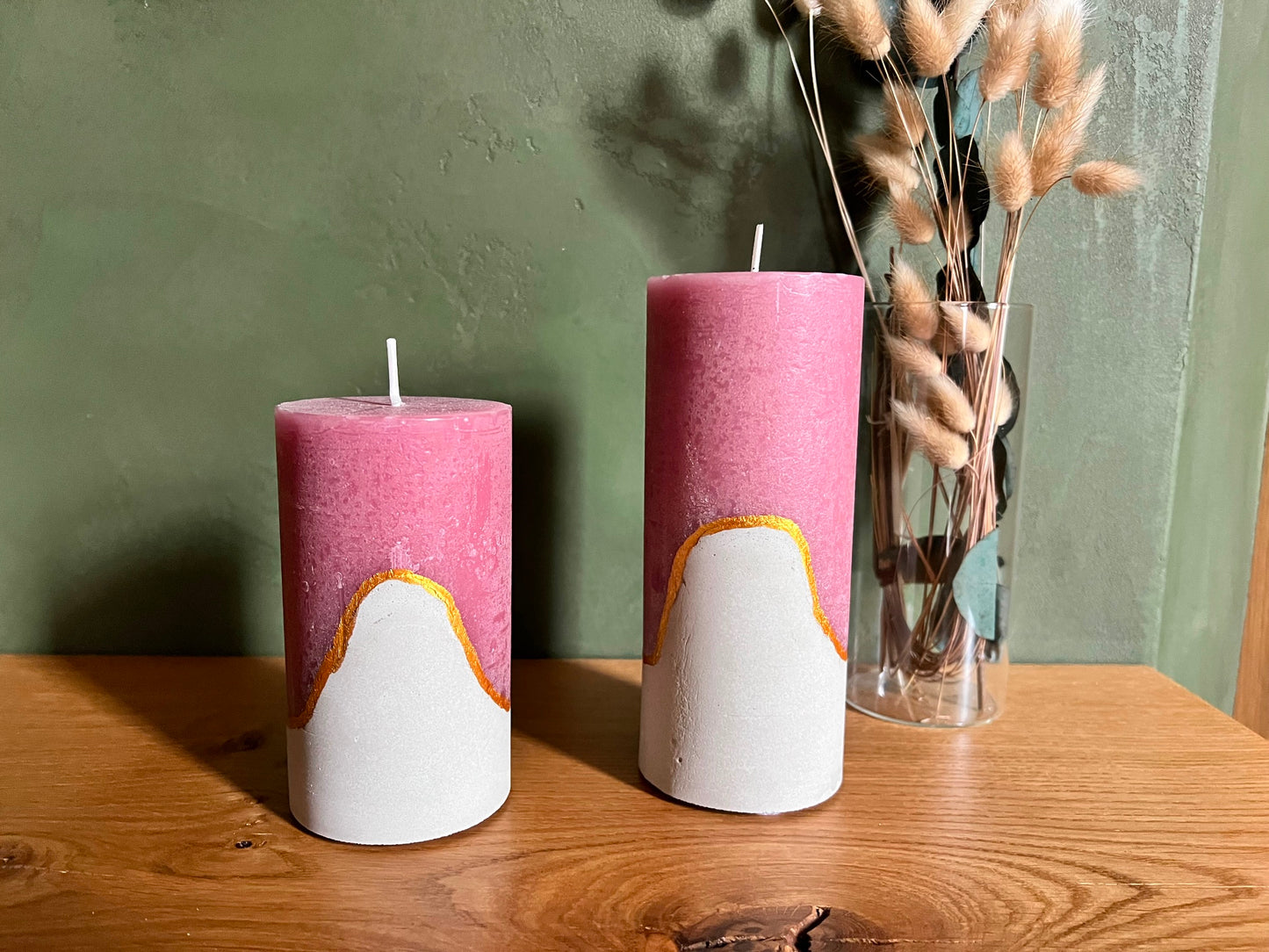 Deko Kerzen mit Betonsockel in Rosa