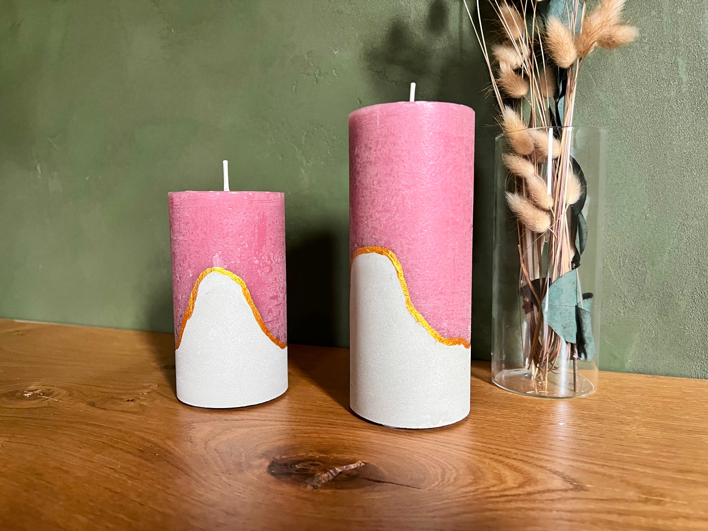 Deko Kerzen mit Betonsockel in Rosa