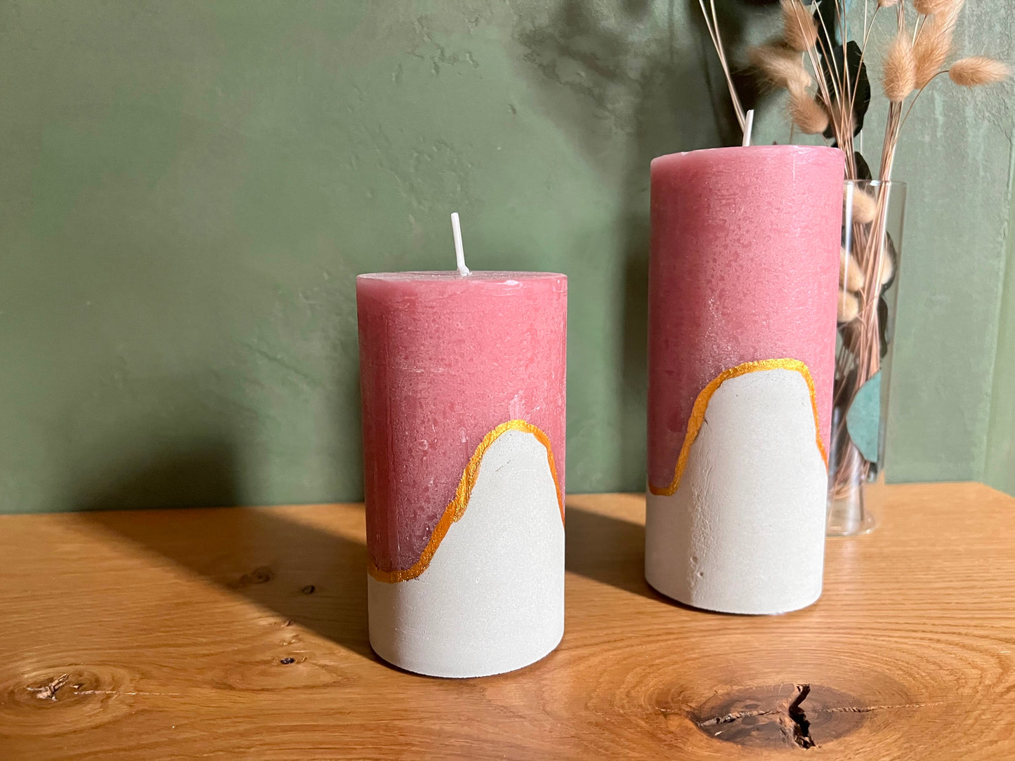 Deko Kerzen mit Betonsockel in Rosa