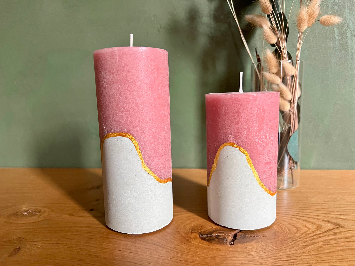 Deko Kerzen mit Betonsockel in Rosa